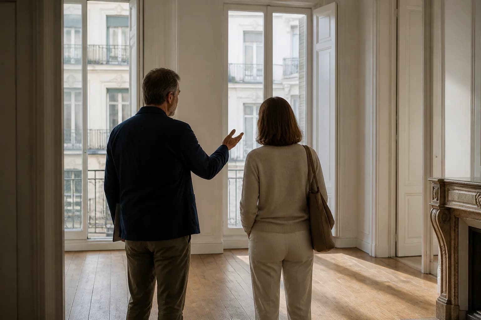 Dos personas recorriendo una vivienda y valorando sus posibilidades