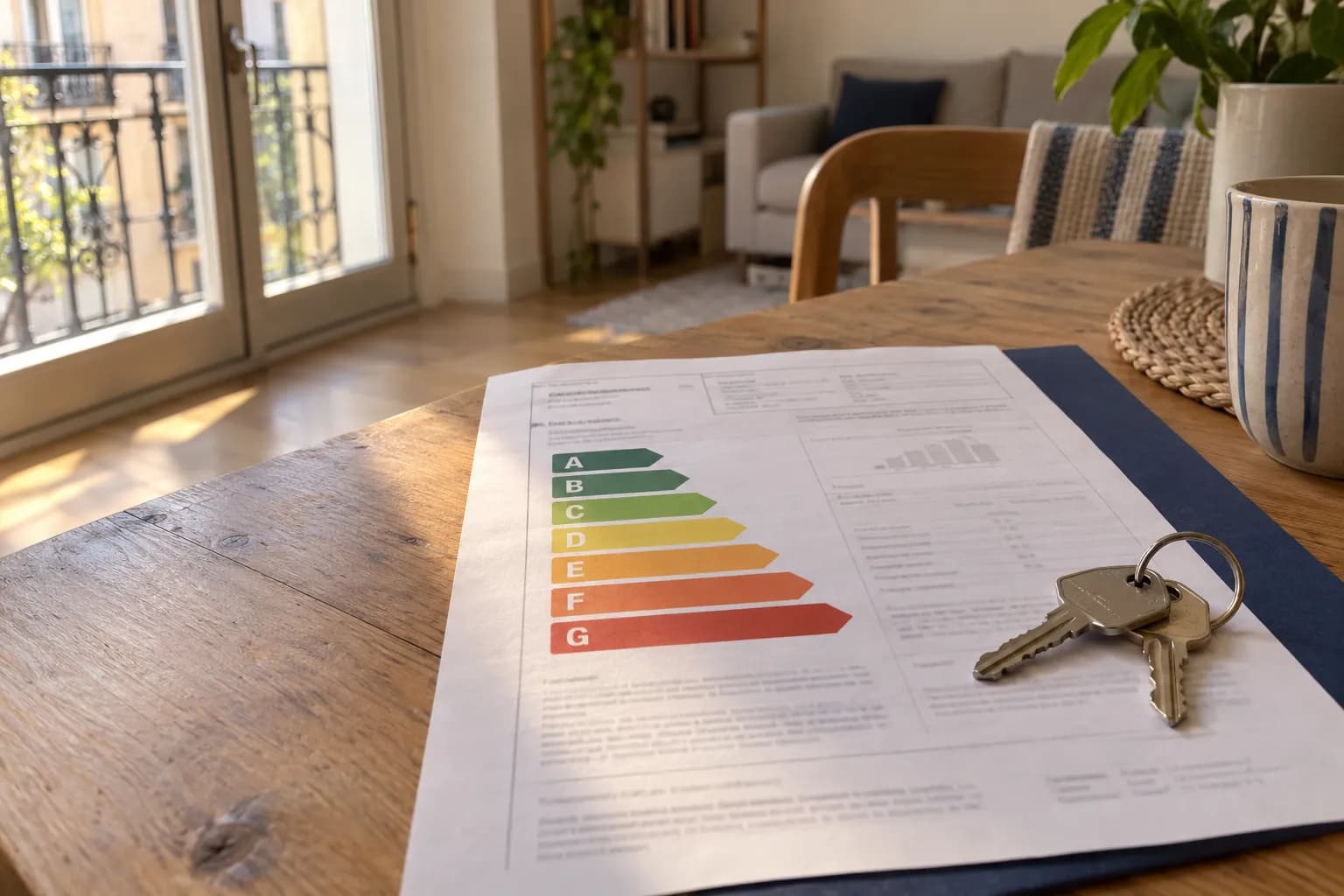 Certificado de eficiencia energética junto a unas llaves