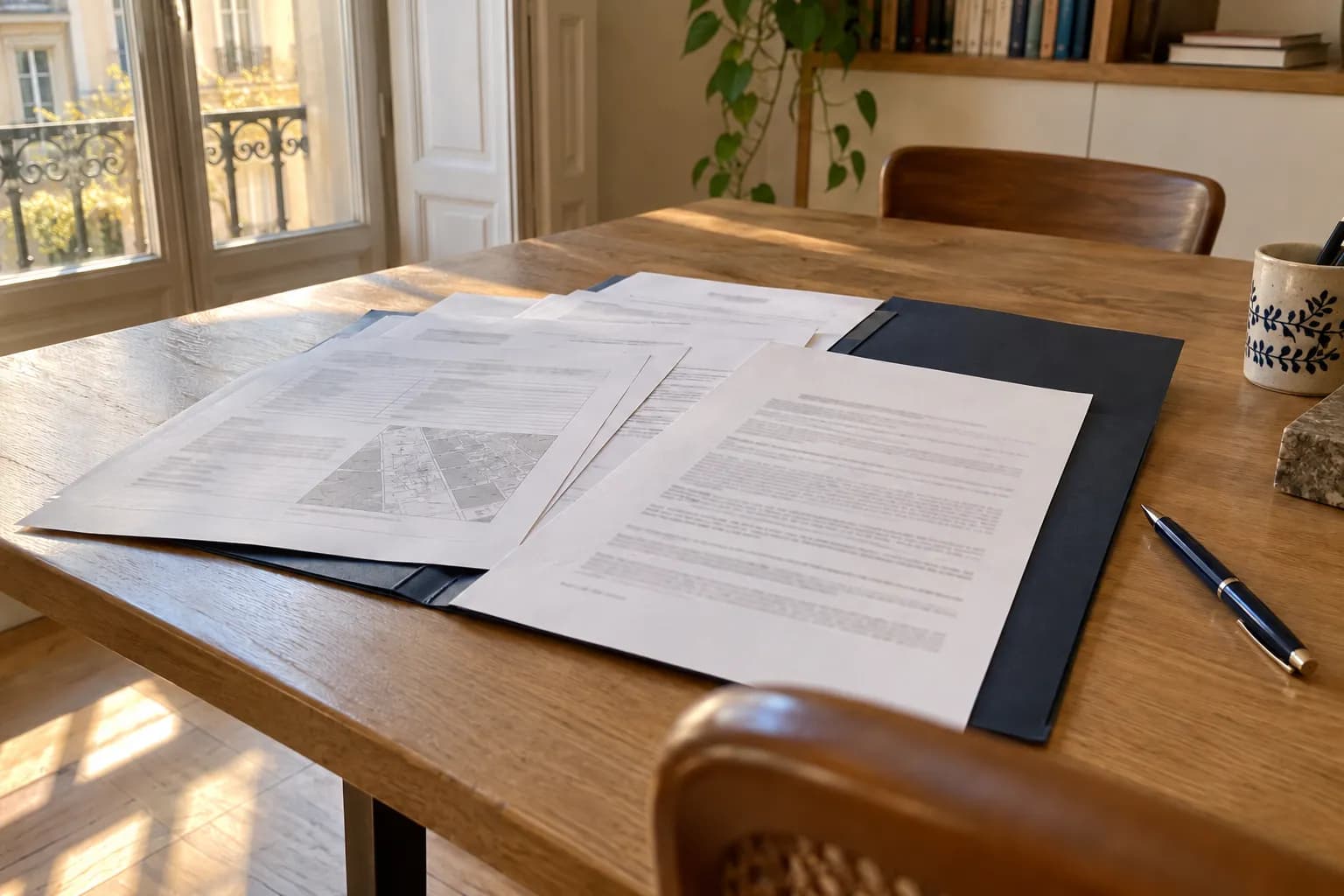 Carpeta abierta con los documentos de una compraventa